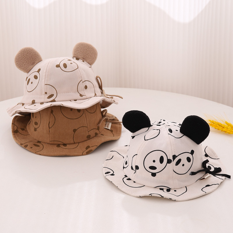 Baby pescador sombrero primavera y otoño estilo coreano lindo panda cuerda ajustable sombrero de sol bebé otoño invierno caliente marea sombrero de bañera