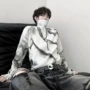 秋冬立领喷绘长袖针织衫