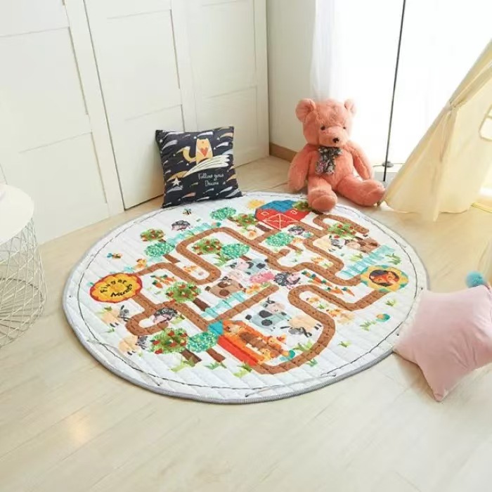 Factory Direct Sales Nordic Style Children's Floor Mats, Carpets, Kindergarten Baby Round Cartoon Toy Storage Mats