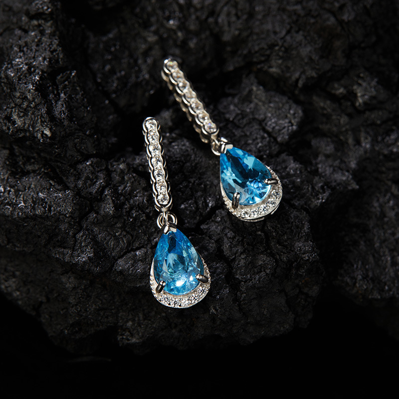 925 Sterling Silver Topaz Crystal Geometric Drop Earrings display picture 11