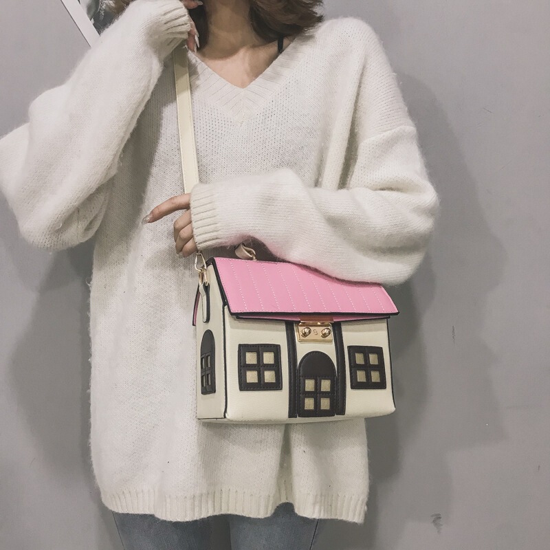 New Foreign Trade Style Color-Blocking Creative Quirky Little House Crossbody Bag, Cartoon Cute Little House Handbag, Personalized Women's Bag New Foreign Trade Style Color-Blocking Creative Quirky Little House Crossbody Bag, Cartoon Cute Little House Handbag, Personalized Women's Bag