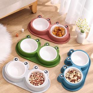 Pet Supplies in Stock Candy Color Cartoon Frog Pet Stainless Steel Dog Bowl Pet Dog Bowl Rice Bowl Insect-Proof Cat Bowl