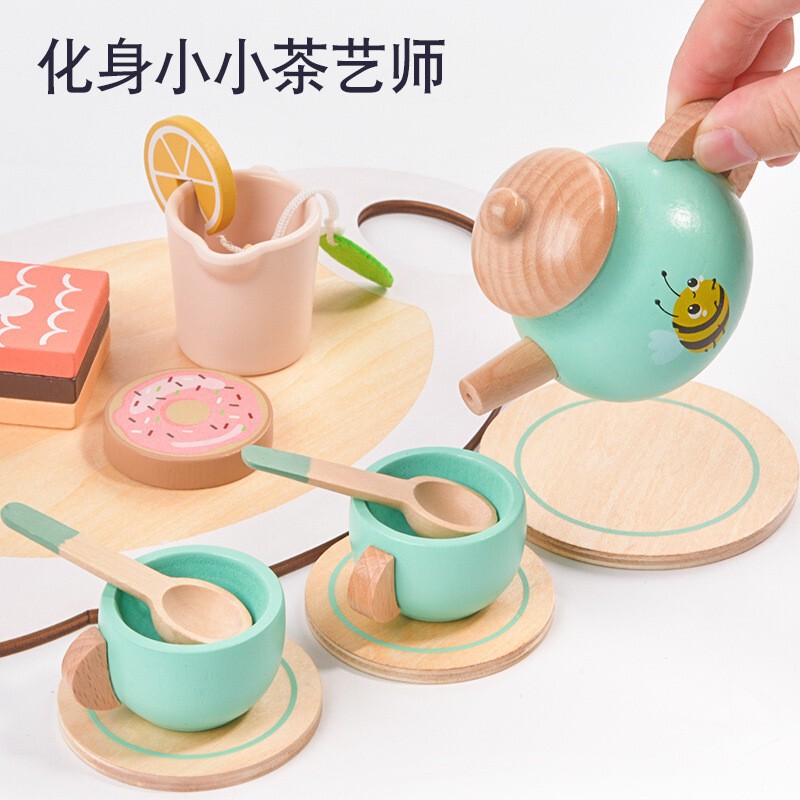 木製のままごとの午後のお茶のシミュレーションのティーポットのお茶のセットの赤ちゃんの益智はおもちゃの幼稚園の遊園地を分かち合います。|undefined