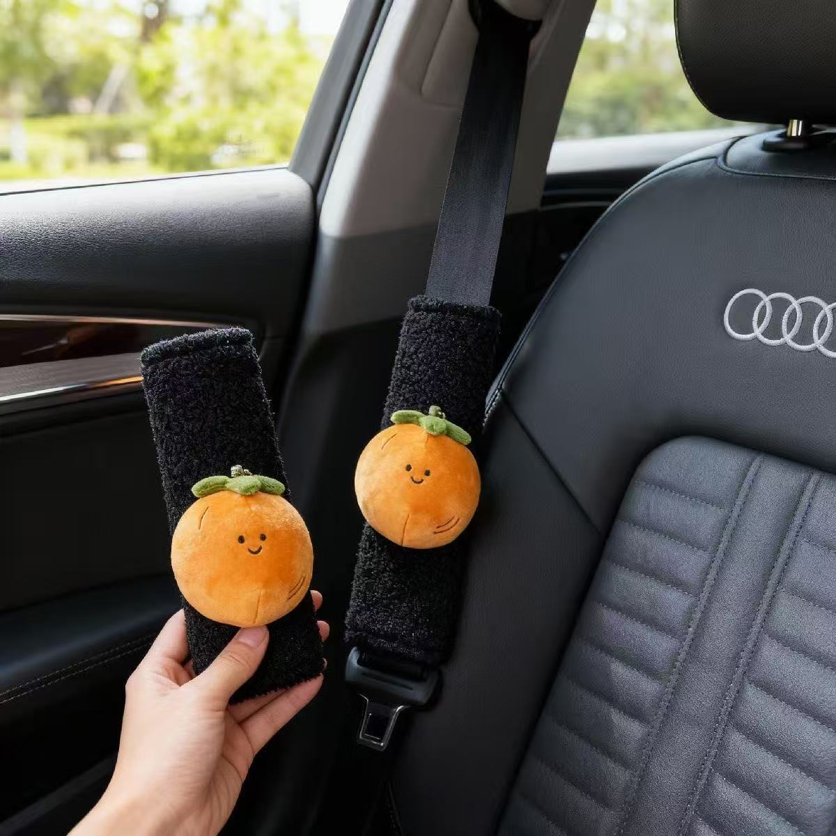 Fun safety belt plush cover, cute little persimmon doll, car decoration, plush toy, shoulder protector, in stock