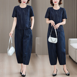 2025 Summer New Technology Elegant and Fashionable Middle-Aged Mother Loose and Slim High-End Silk Women's Suit