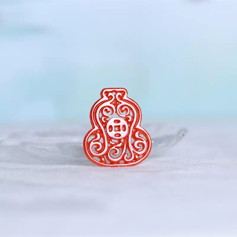 红翡镂空玉牌 铜钱葫芦DIY耳坠压禁配饰半成品流苏玉发簪厂家批发