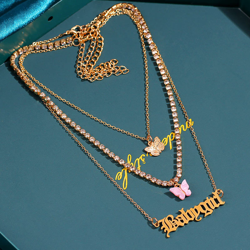 Retro Letter Alloy Inlay Rhinestones Women's Layered Necklaces 1 Piece display picture 3