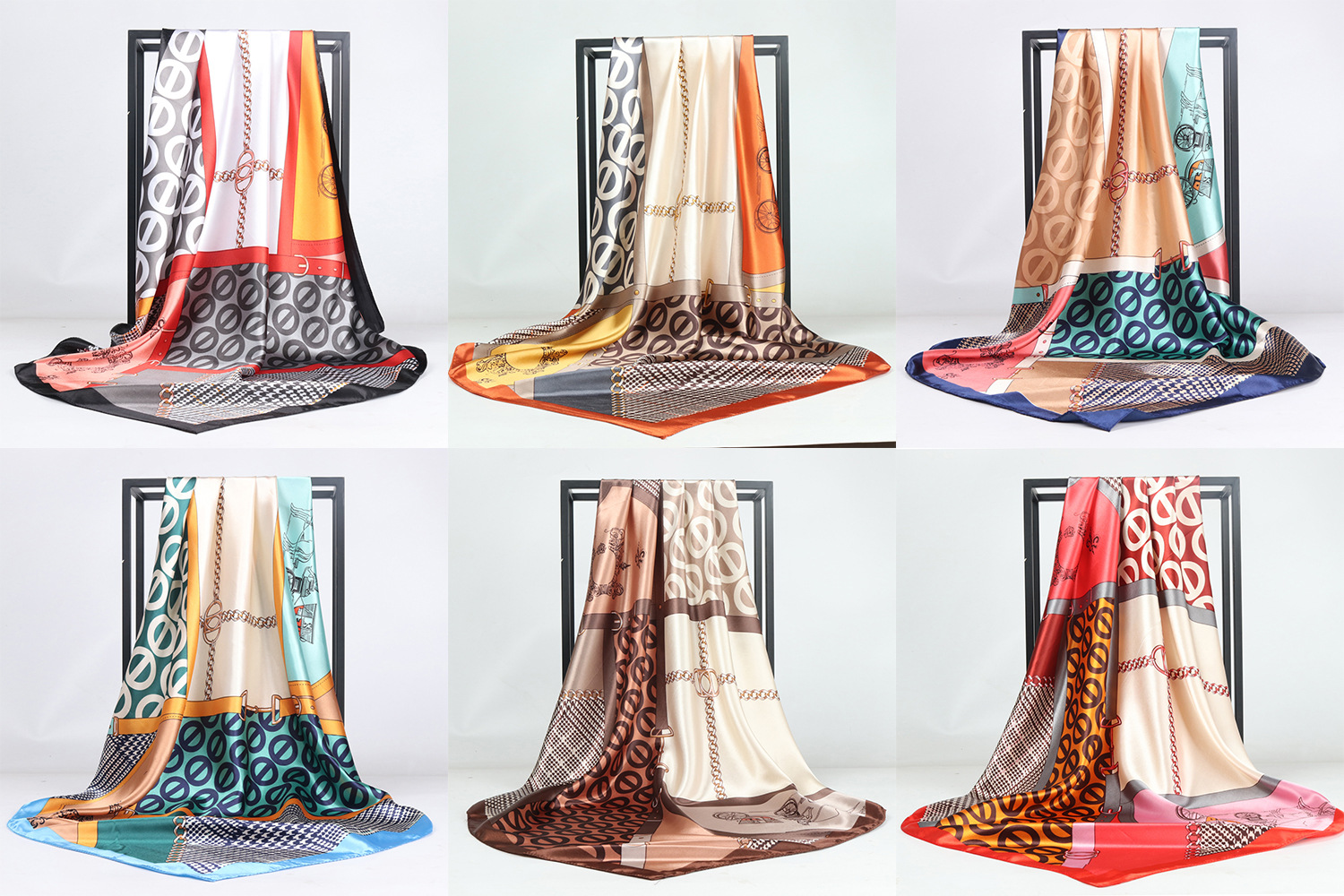 65g Weight Women's Elegant Geometric Satin Printing Silk Scarf