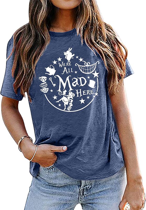 in stock Amazon New Alice in Wonderland Women's Vacation T-Shirt Crazy Tea Party Cute Top