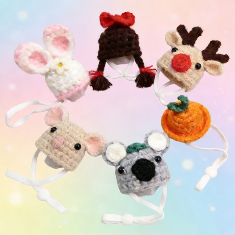 Cross-Border Hot-Selling Mini Knitted Hat Desktop Goose Costume Accessory with Adjustable Shoulder Strap, Small Goose Headgear, Hamster Hat