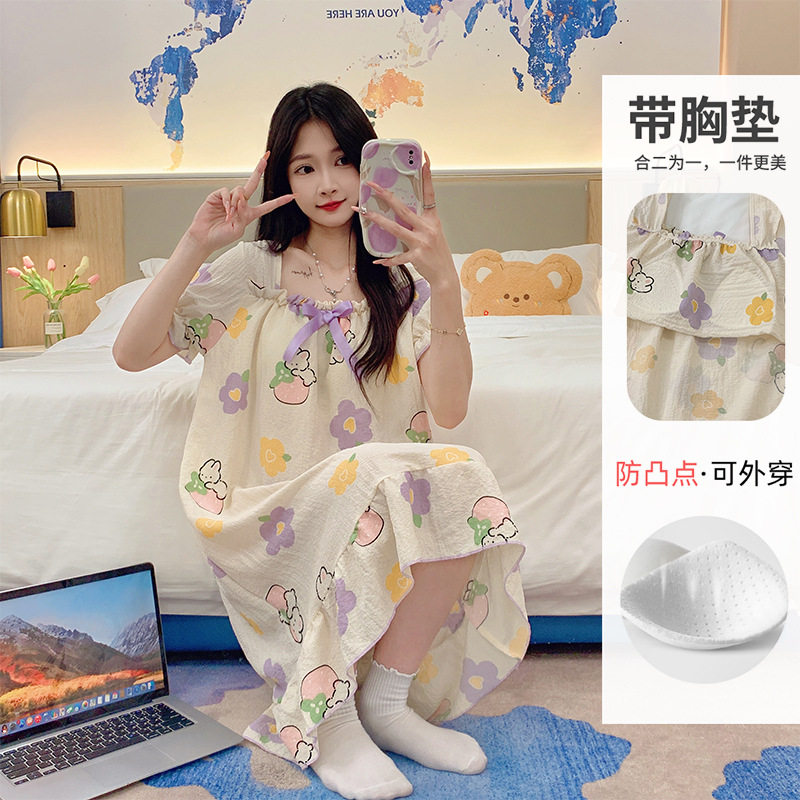 Verano con cojín de pecho pijama espuma de mujer manga corta pijama largo dulce estudiante princesa ropa de casa mayorista