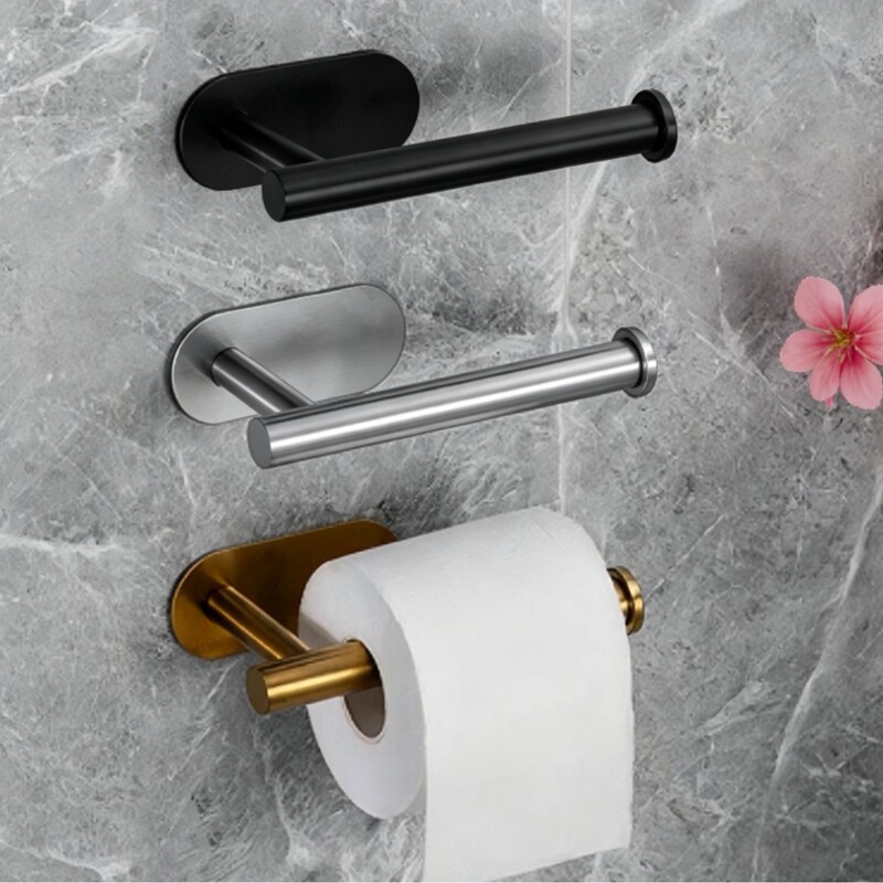 Roll Paper Holder for Bathroom, No-Drill Stainless Steel Toilet Paper Rack, Toilet Paper Rod Storage Rack, Vintage Style Tissue Box