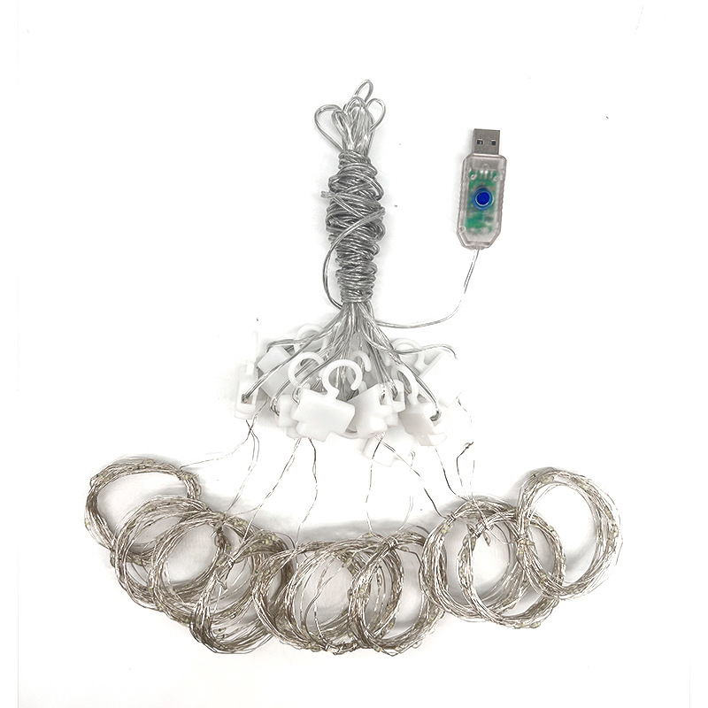 Luz de cortina de alambre de cobre LED 3*3 m USB multifunción control remoto decoración de Navidad exterior impermeable cálido luz blanca cadena