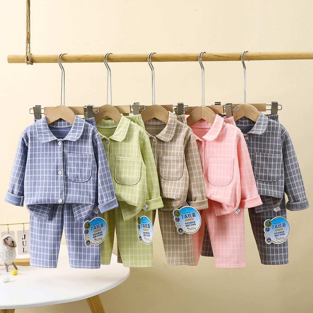 Conjunto de ropa para el hogar para niños, nuevo estilo de otoño, pijamas para niños con solapa, ropa cálida para niñas, ropa para bebés al por mayor