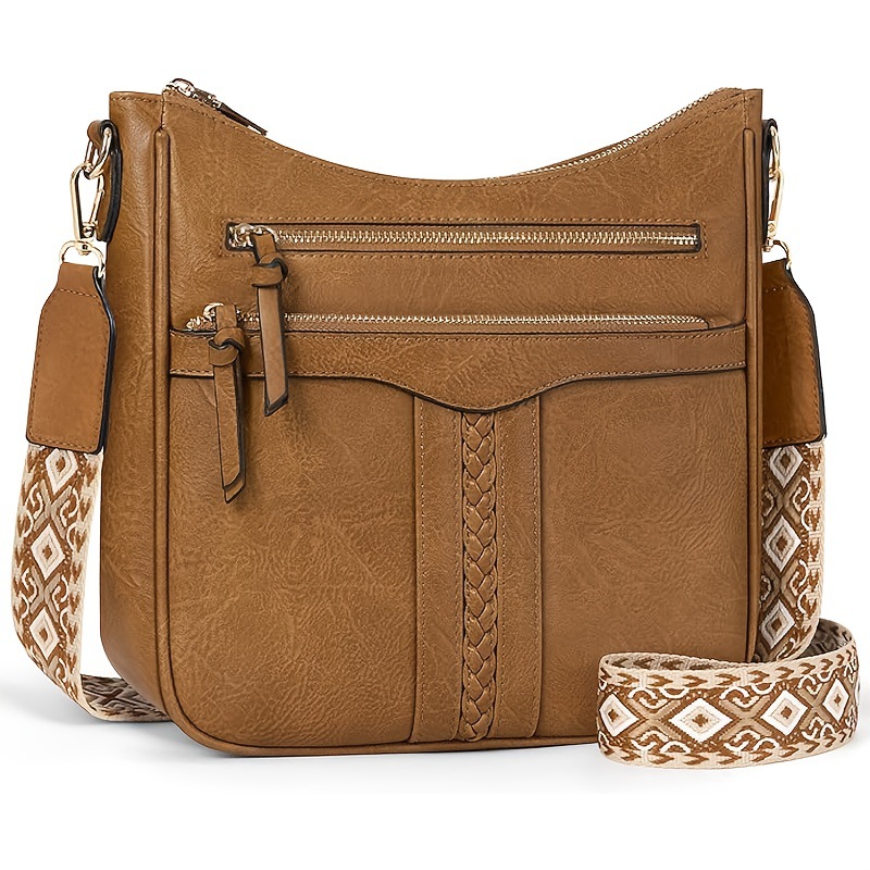 新款女士单肩斜挎包柔软PU皮女包时尚印花宽肩带轻质旅行钱包