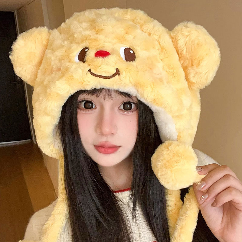 秋冬季毛绒会叫小羊角保暖包头加绒护耳毛线帽女百搭防寒针织帽子|undefined