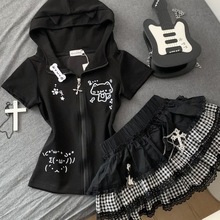 原宿y2k蕾丝辣妹蛋糕暗黑朋克蓬蓬百搭半身裙亚文化拼接格子短裙