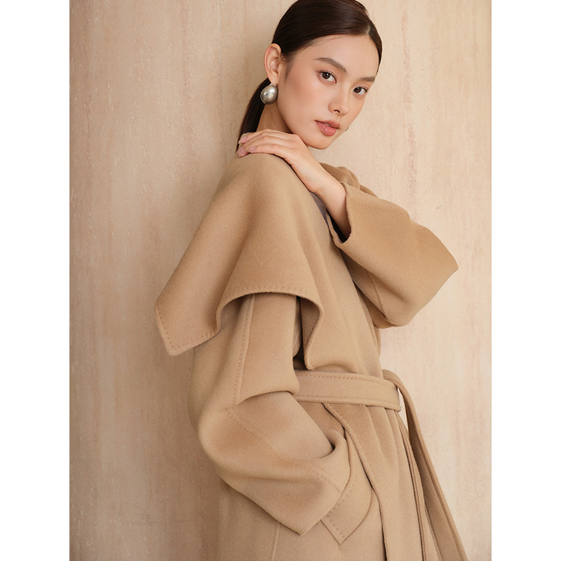 Hengjia 2025 가을 겨울 라펠 더블사이드 100% 울 코트 중간 길이 여성용 YM2410