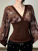 U 60353 Vintage Floral V-Neck Top ����ӡ������ �羳ŷ��
