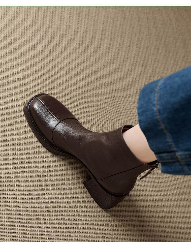 Bốt ngắn nữ mũi vuông da bò gót dày 6 cm khóa kéo sau — Màu nâu (lớp lót nhung 6cm) có sẵn hàng, Màu nâu (lớp lót đơn 6cm) có sẵn, Màu đen (lớp lót nhung 6cm) có sẵn hàng, Màu đen (lớp lót đơn 6cm) có sẵn hàng chi tiết 13