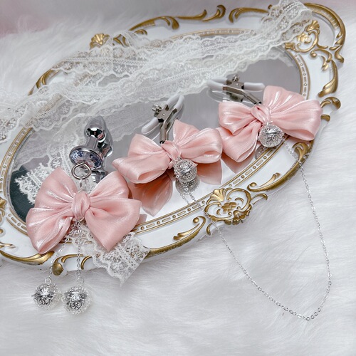 Pink streamer bow nipple clamp with chain women's products sm sex tool flirting vagina clamp punishment nipple anal plug