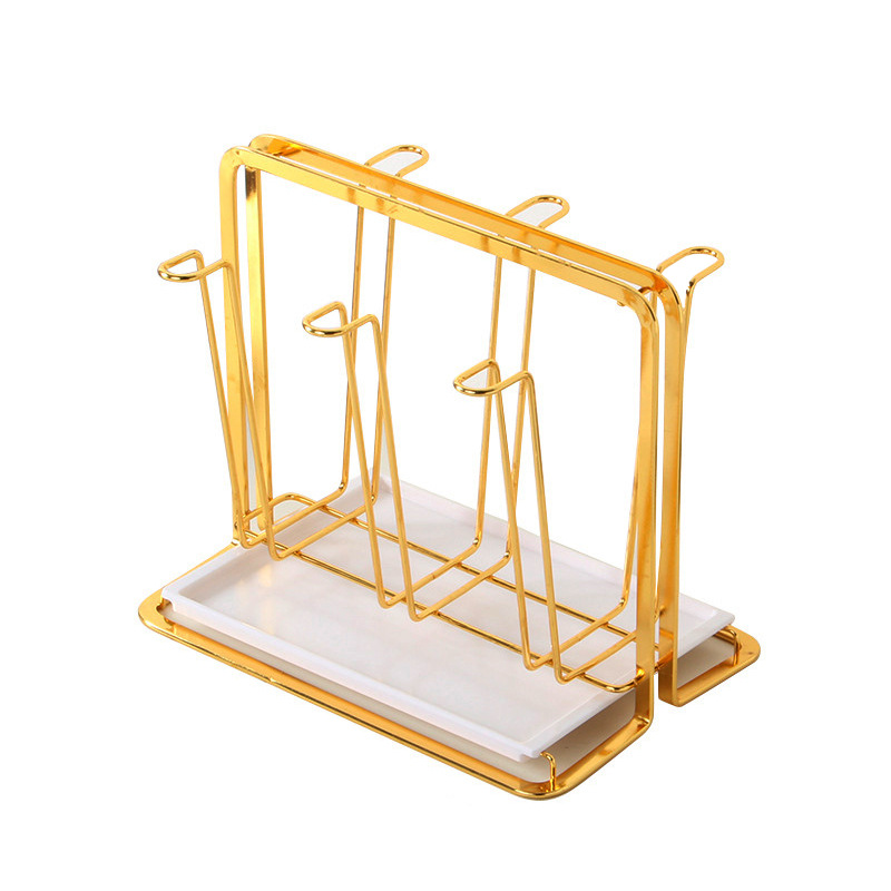 Glass water cup upside down rack creative cup storage rack with tray drain rack golden iron cup holder wholesale