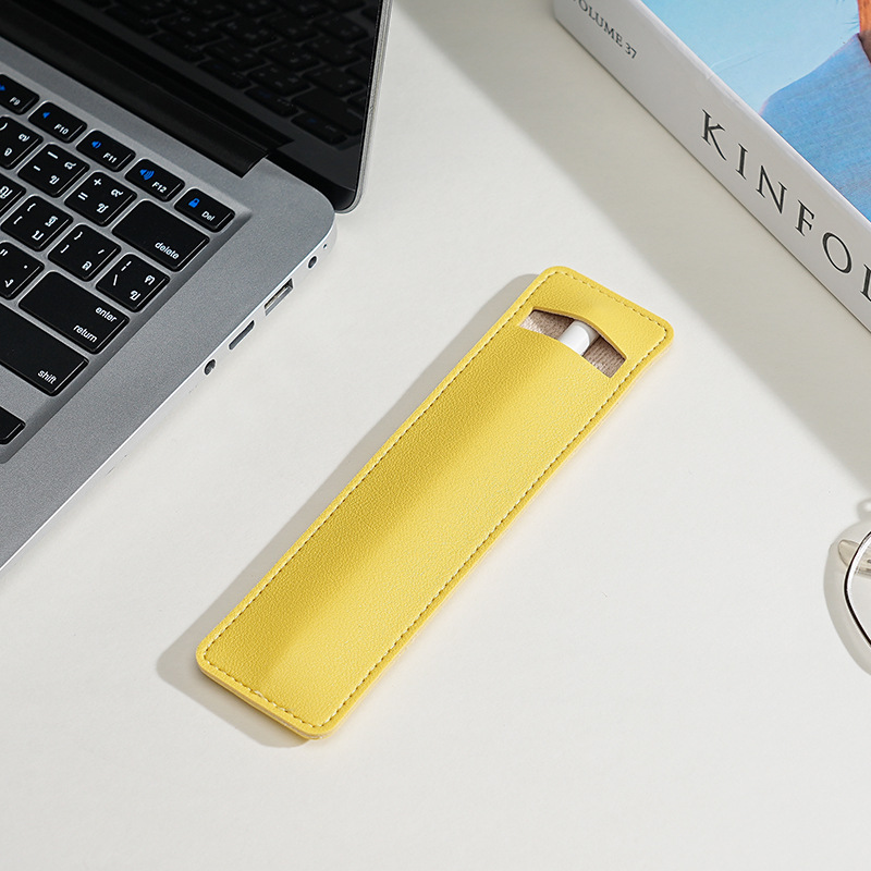 Fábrica directa PU simple estilo de aprendizaje de cuero bolsas de pluma de cuero de color sólido cubierta de lápiz de escritura puede imprimir logotipo