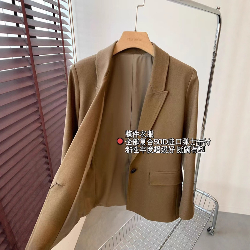 M Brand High-End Merino Wool Acetate Cupro Blend Tailored Notch Lapel Blazer Single-Button Jacket