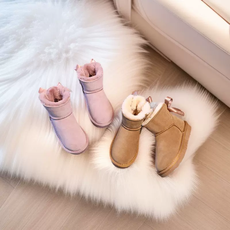 冬季新款儿童雪地靴男女真皮保暖防滑时尚牛皮大中小童鞋25-36码