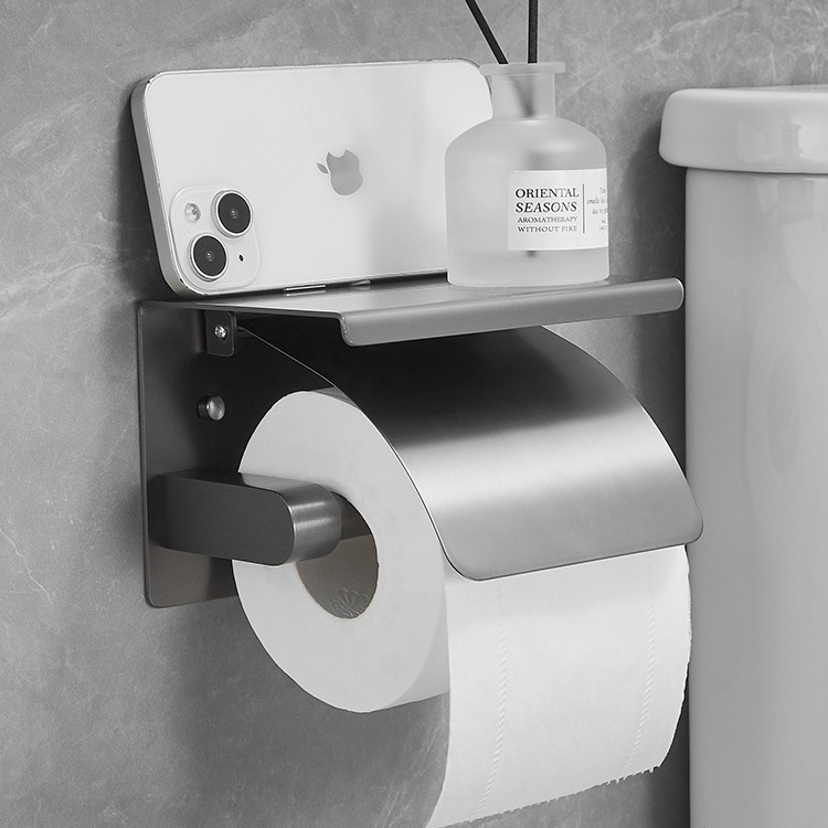 Caja de papel de baño gris de pistola 304 acero inoxidable sin perforación estante de toallas de inodoro estante de papel de inodoro