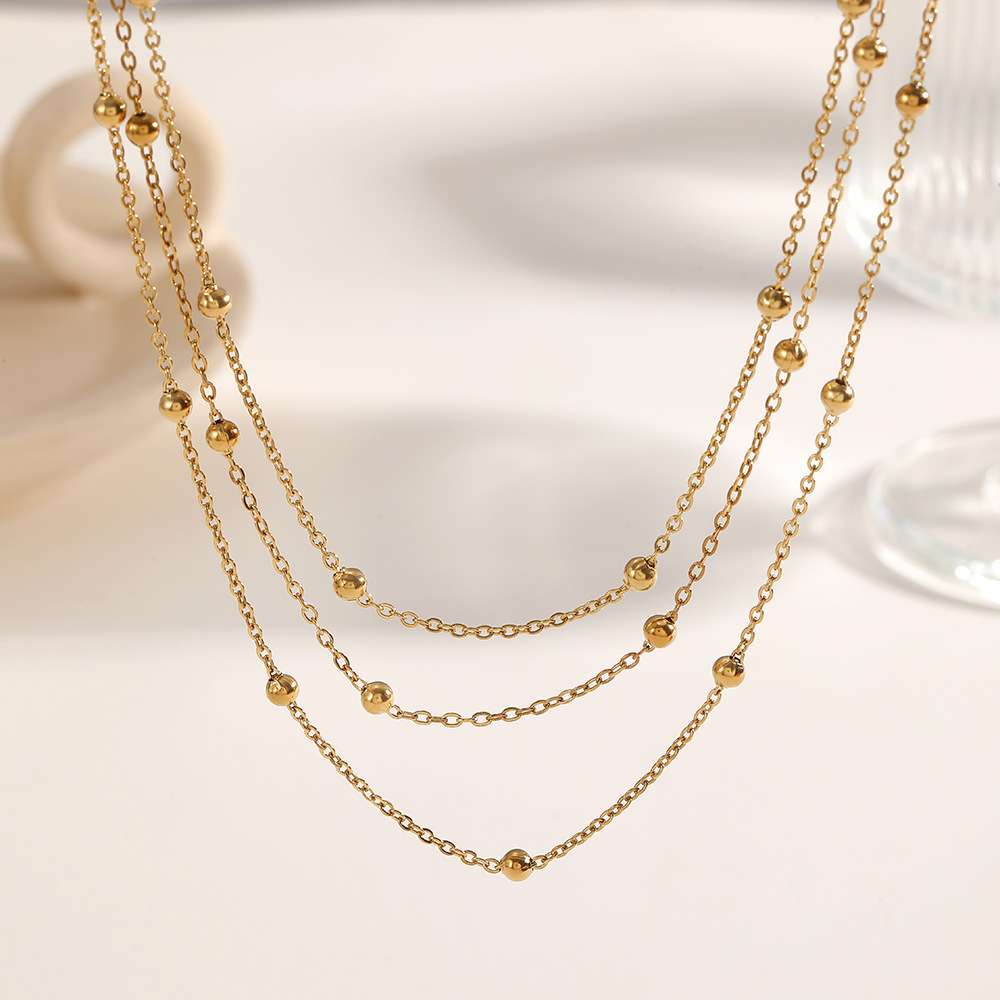 Fashion Normcore Cross-Border Gold Beads Multi-Layer Chain Stacked with High-End Choker Women's Personalized Titanium Steel Necklace for Women