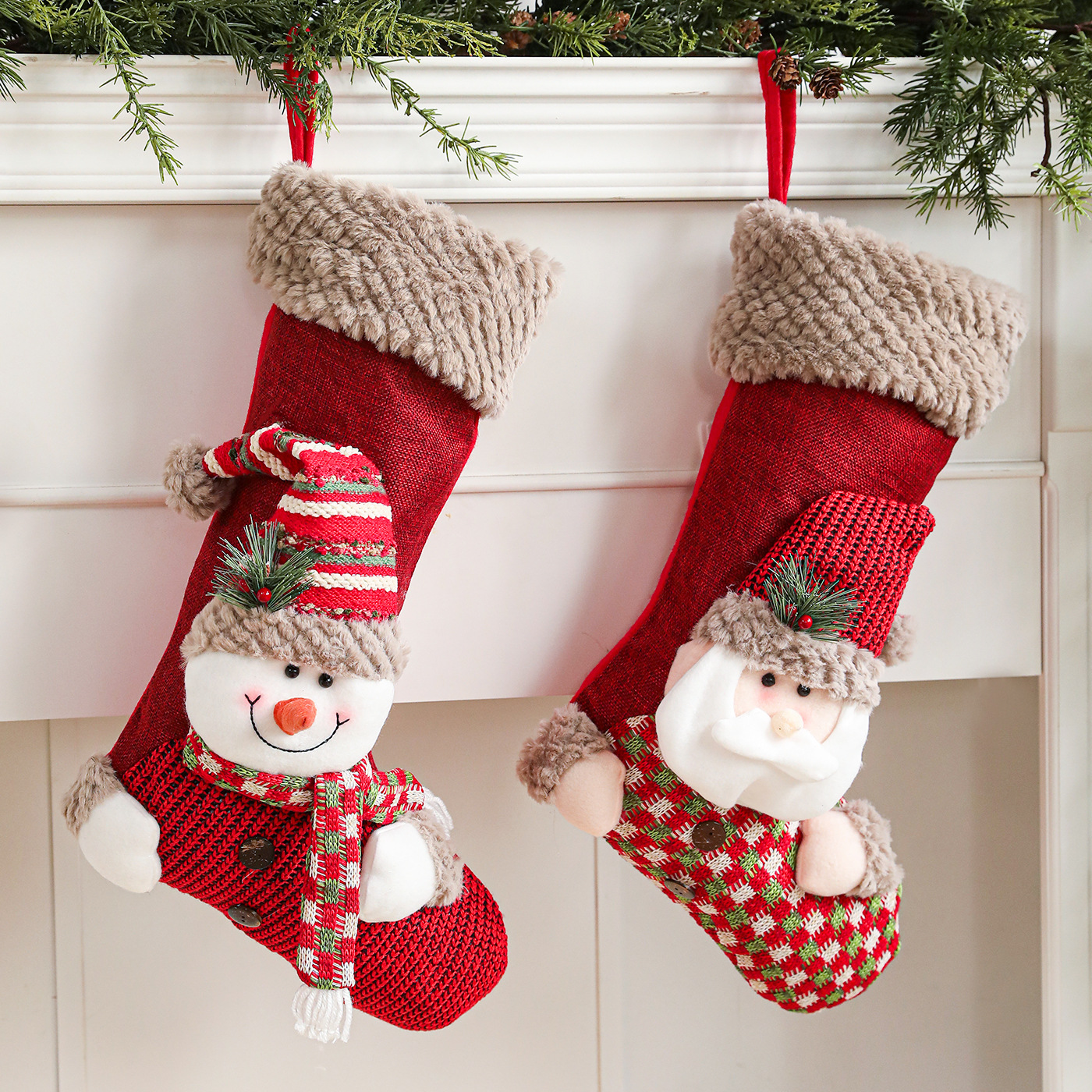 Nuevos calcetines de Navidad de peluche bolsas de regalo decoraciones de Navidad dibujos animados Papá Noel muñeco de nieve calcetines diseño de escena