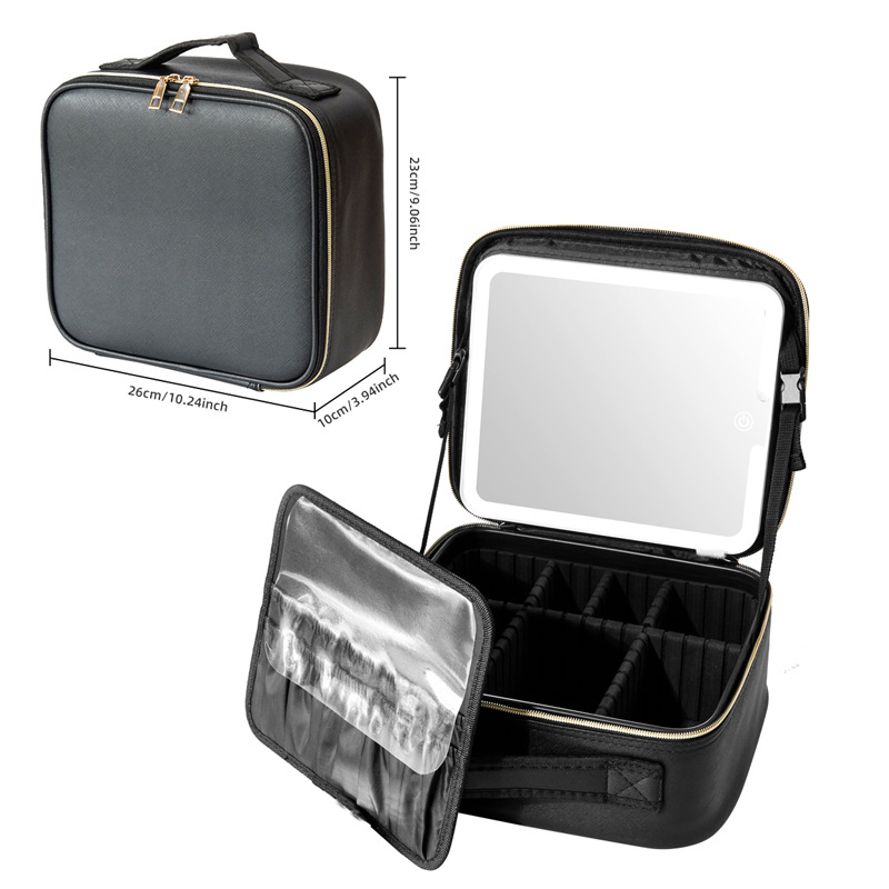 Estuche de maquillaje especial para maquilladores con luz, bolsa de maquillaje con espejo, equipo portátil de gran capacidad y bolsa de maquillaje transfronteriza