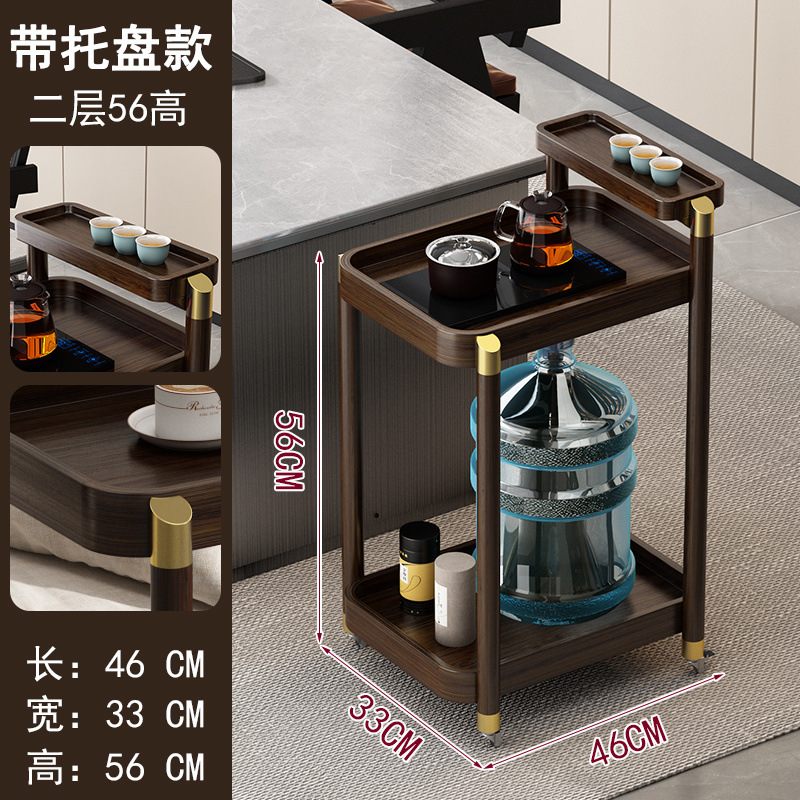 Mesa de té móvil, carrito móvil, mesa de té cuadrada ovalada redonda multicapa, varios lados de bambú, nuevo estilo chino