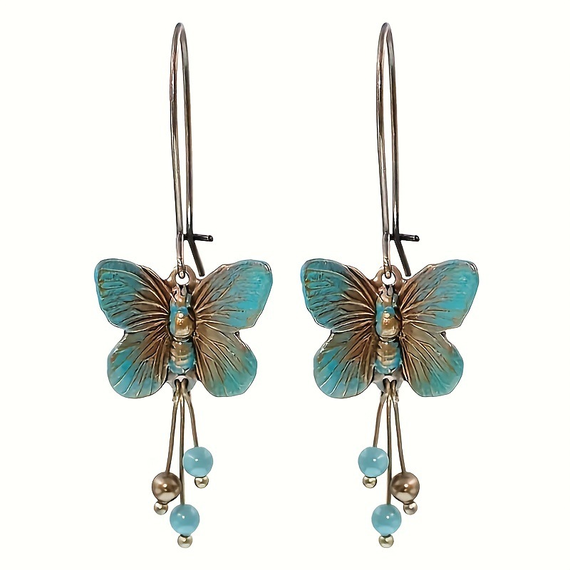 Vintage Retro Butterfly Tassel Pendant Earrings for Women, Popular in Europe and America, Wholesale