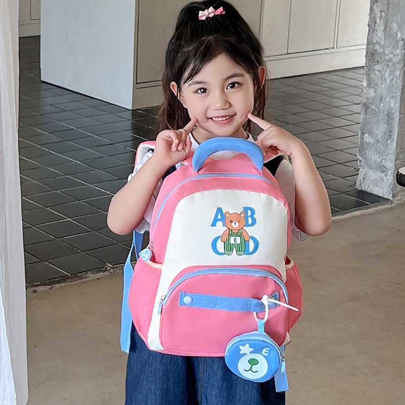 2025 nueva mochila infantil caricatura adorable oso letras mochila para niños y niñas mochila para escolares de jardín de infantes