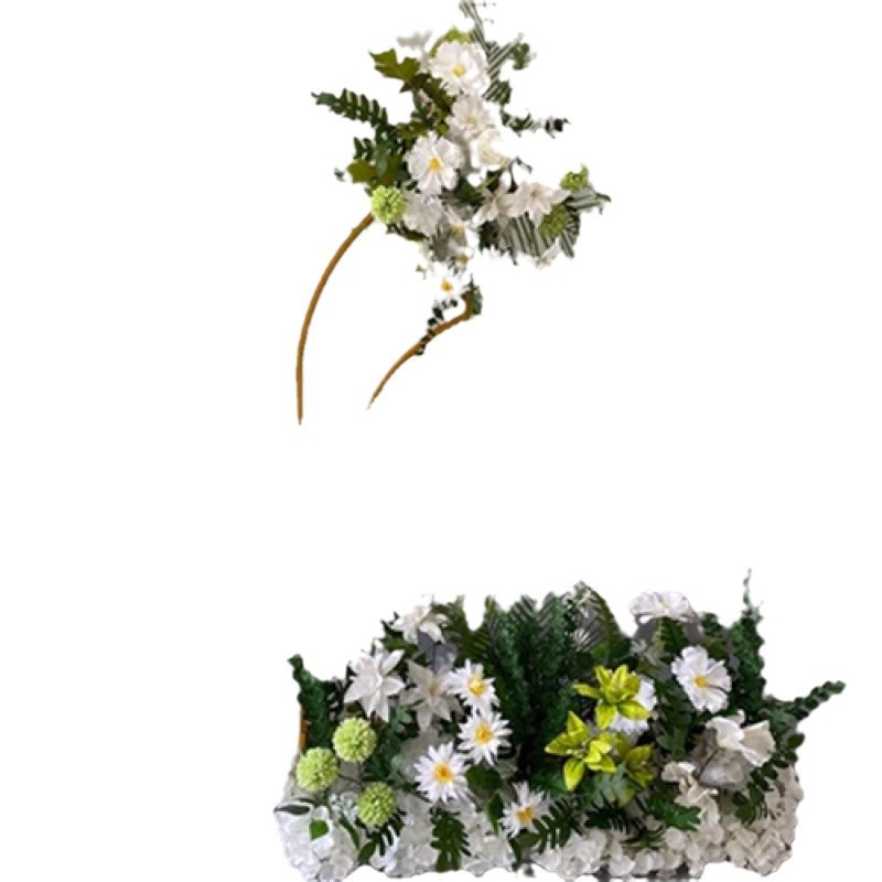 결혼식 결혼식 강당 붉은 꽃 줄로 꽃 냄비 꽃 공 줄 꽃 줄 줄 야외 농촌 결혼식 꽃 예술