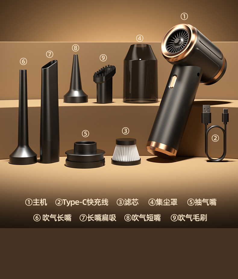 5-in-1 Car Vacuum Cleaner, Handheld Small Wireless Suction, Powerful Portable Car Vacuum Cleaner