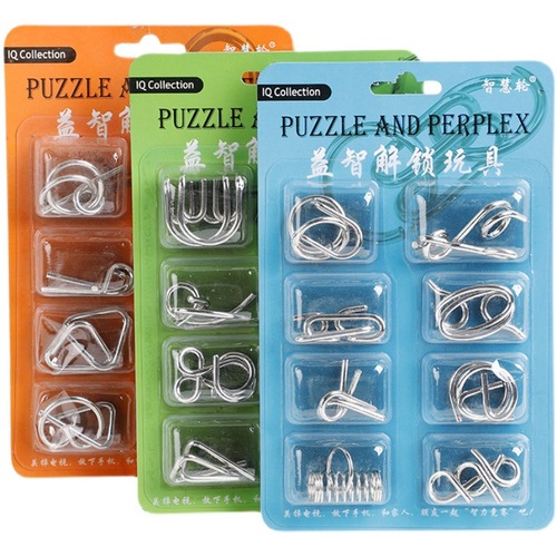 Puzzle unlocking gift for children and adults intelligence buckle metal nine-ring buckle iron ring lock unlocking ring unlocking 8-piece set