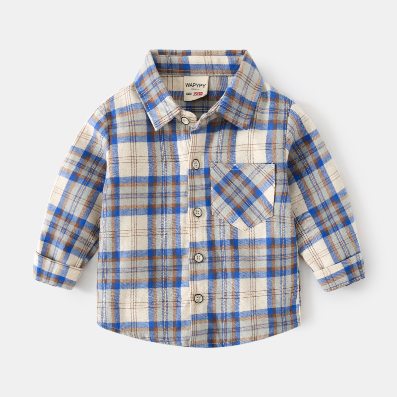 Children's plaid shirt Korean version children's clothing, boys' long sleeved shirt, fashionable baby casual top, one piece for distribution