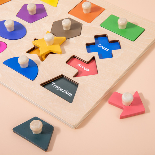 Montessori early childhood teaching aids magnetic embedded hand scratching board wooden geometric shape cognitive Montessori puzzle