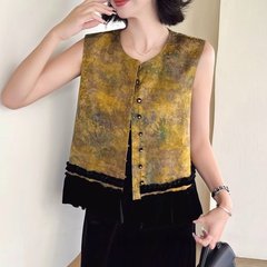 一件代发爆款新中式国风印花背心马甲女2025秋季新款时尚复古马夹