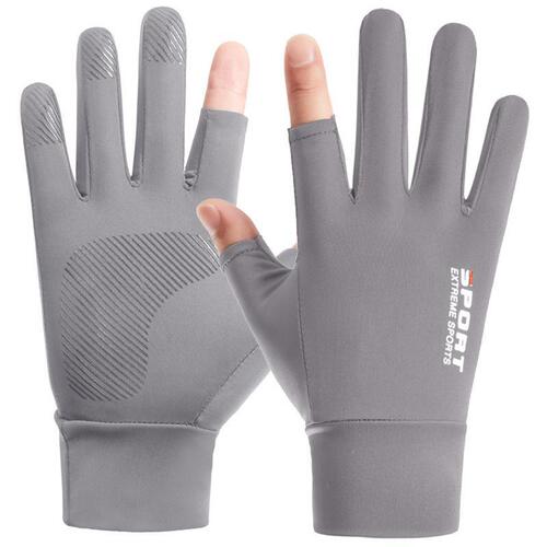 Ice Silk Gloves Men's Summer Two Fingers Takeaway Cycling Driving Outdoor Sunscreen Thin Gloves Xinji Cross-Border A34B
