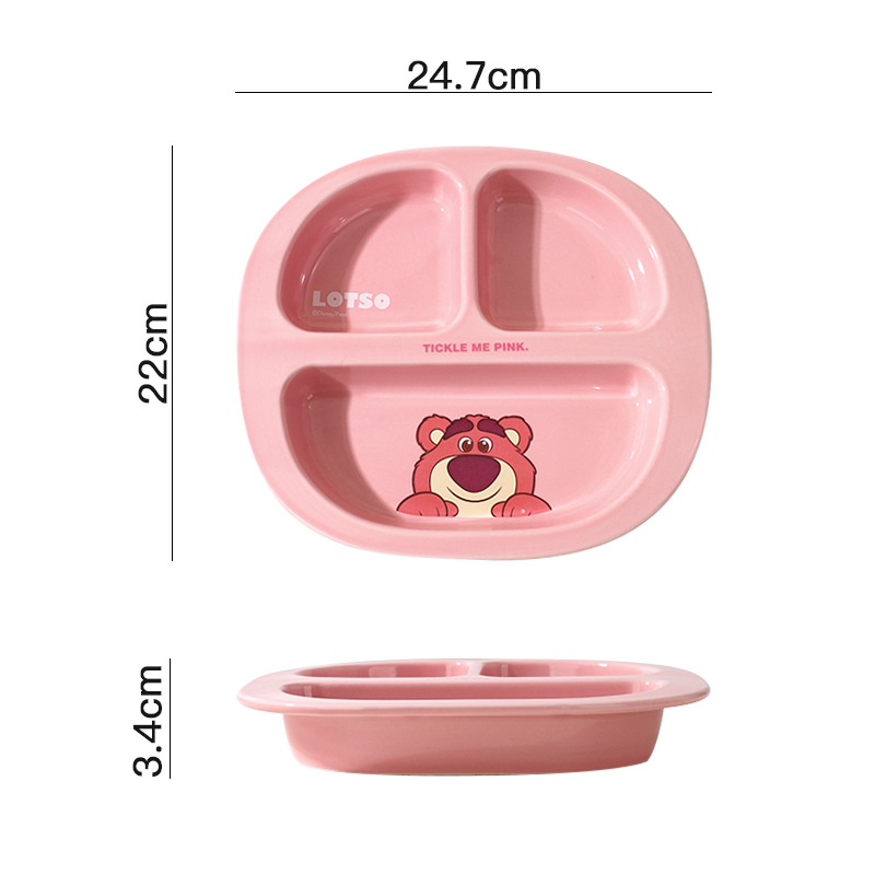 Disney Pooh Stitch Ceramic Baby Ensalada linda para niños Té de la tarde Disco reductor de grasa Disco de tres comparticiones