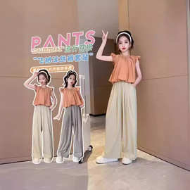 女童套装夏季新款中大童宽松垂感衣服女孩休闲上衣阔腿裤两件套潮
