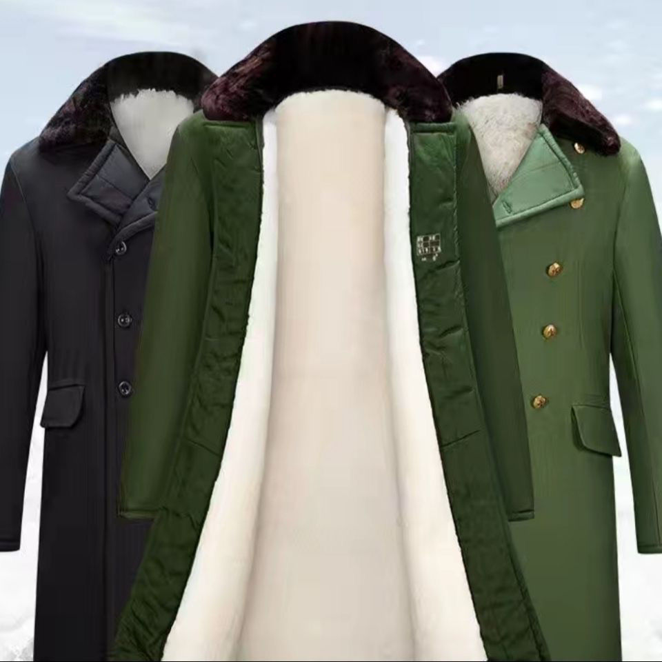零下40度防寒军大衣男款冬季加绒加厚军棉绿大衣棉袄棉服