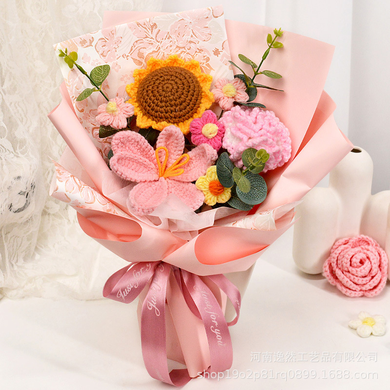 Flor de lana tejida a mano ramo de flores de girasoles flores de punto flor de simulación comercio exterior transfronterizo amazona