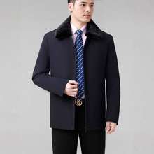 冬装加厚中年男士尼克服大衣中长款水貂毛领外套可拆卸黄兔毛内胆