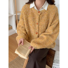 黄色毛衣针织开衫外套女2025年秋季新款设计感小众宽松慵懒风上衣