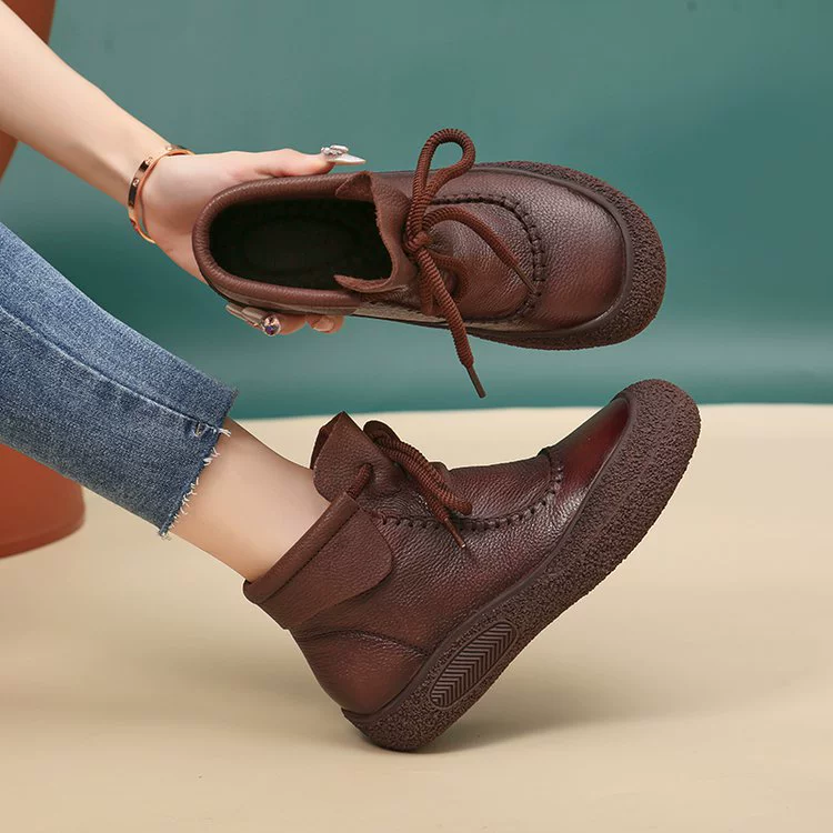 Трансграничный большой размер шнуровка модные сапоги 2024 осень и зима новая толстая подошва, дикая мама туфли, низкие женские сапоги, спот оптом